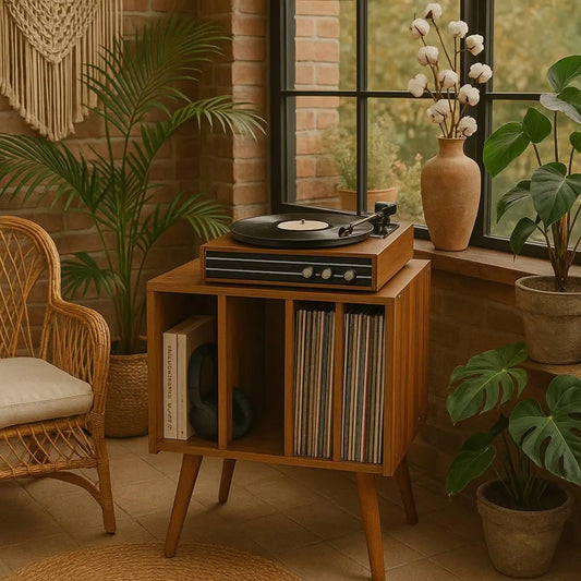 Mid Century Modern Wooden Record Player Stand – Vinyl Storage Cabinet