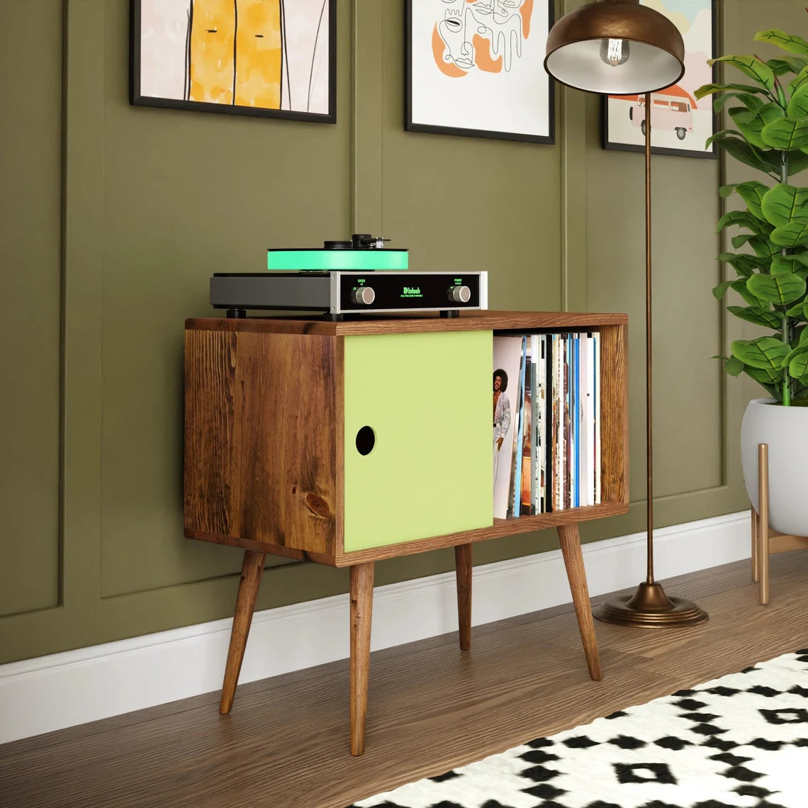 ✨Mid Century Modern Record Console | MCM Vinyl Storage | Record Player Table