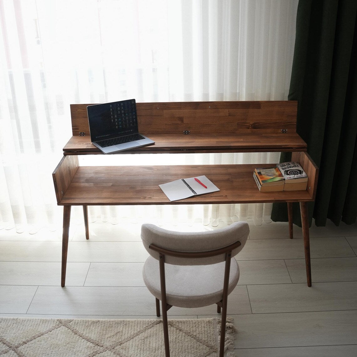 Small Writing Table, Solid Wood Standing Desk, Mid Century Modern Office Table