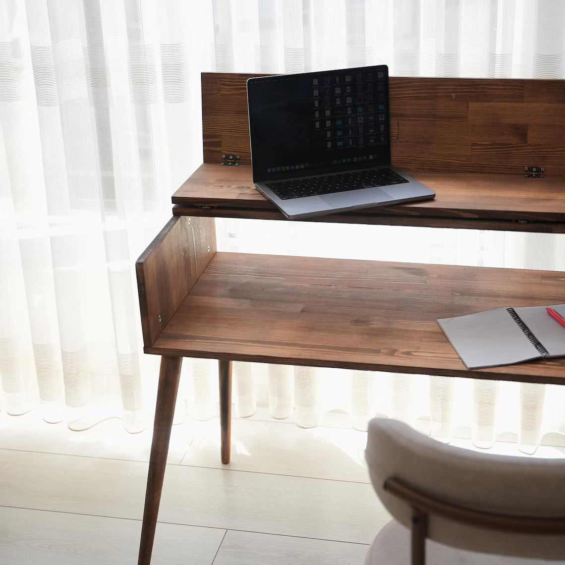Small Writing Table, Solid Wood Standing Desk, Mid Century Modern Office Table