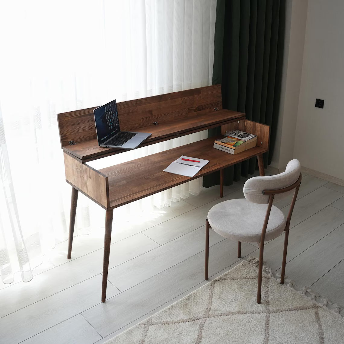 Small Writing Table, Solid Wood Standing Desk, Mid Century Modern Office Table