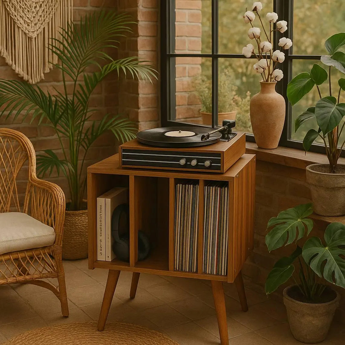 Mid Century Modern Wooden Record Player Stand – Vinyl Storage Cabinet